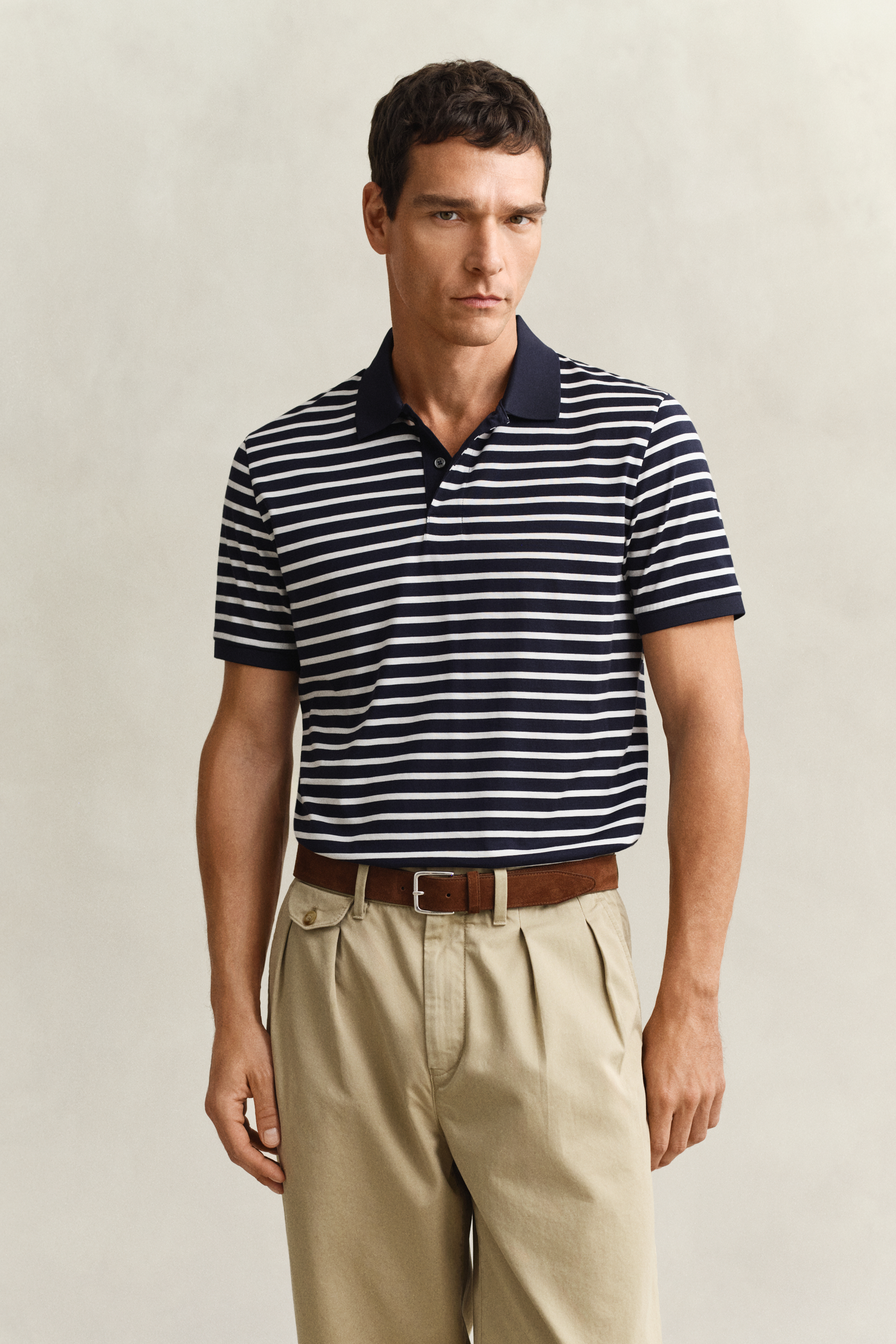 Gant Men's Navy Striped Pima Cotton Polo Shirt (Xxl) Evening Blue