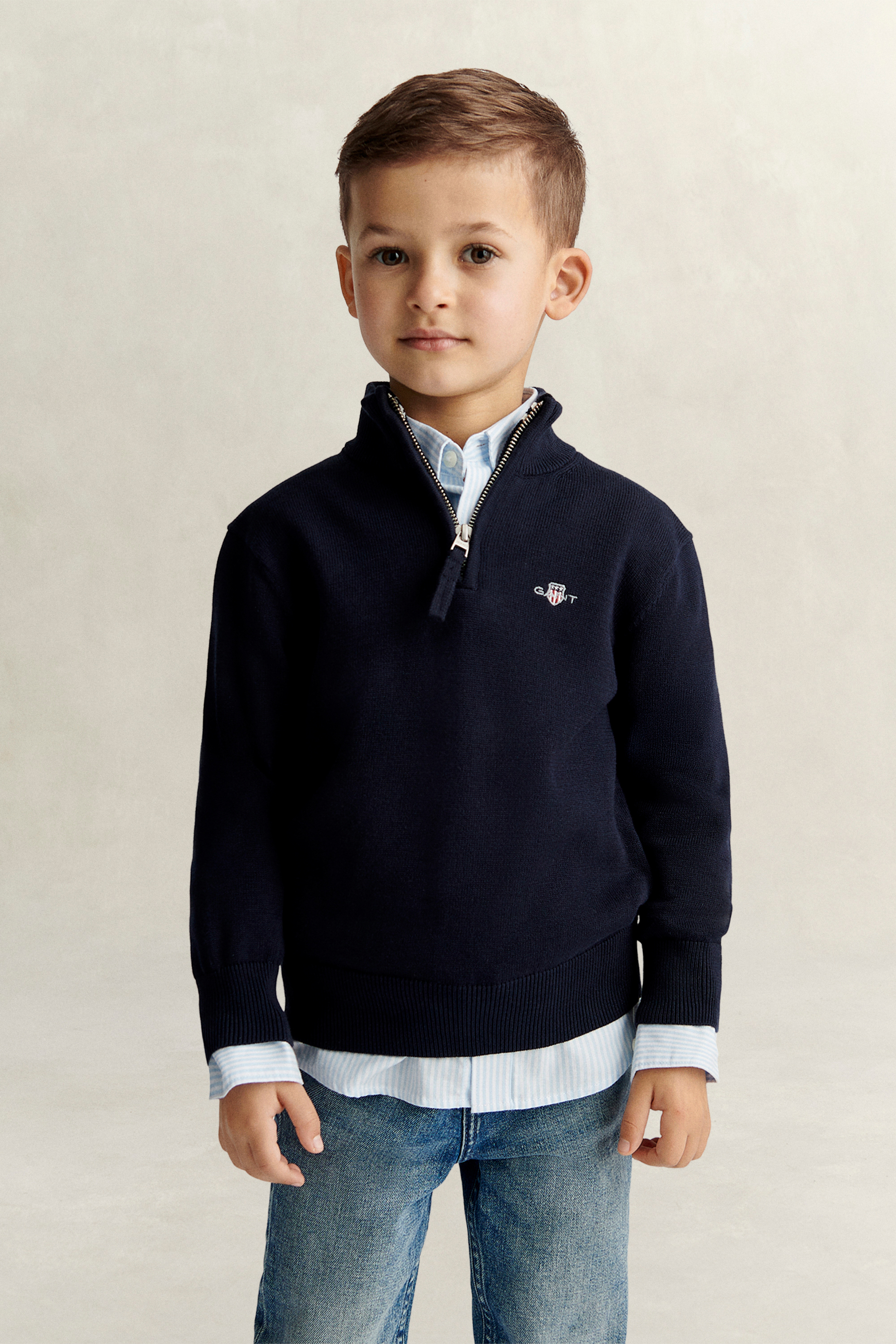 Gant Boys Navy Kids Shield Half-Zip Sweater (122) Evening Blue