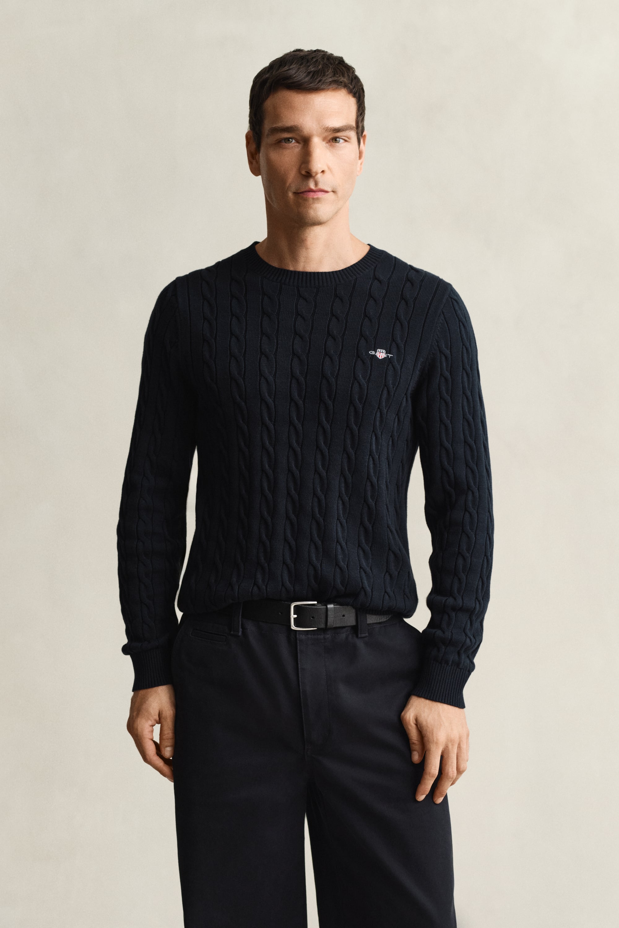 Gant Men's Navy Cotton Cable Knit Crew Neck Sweater (Xxl) Evening Blue