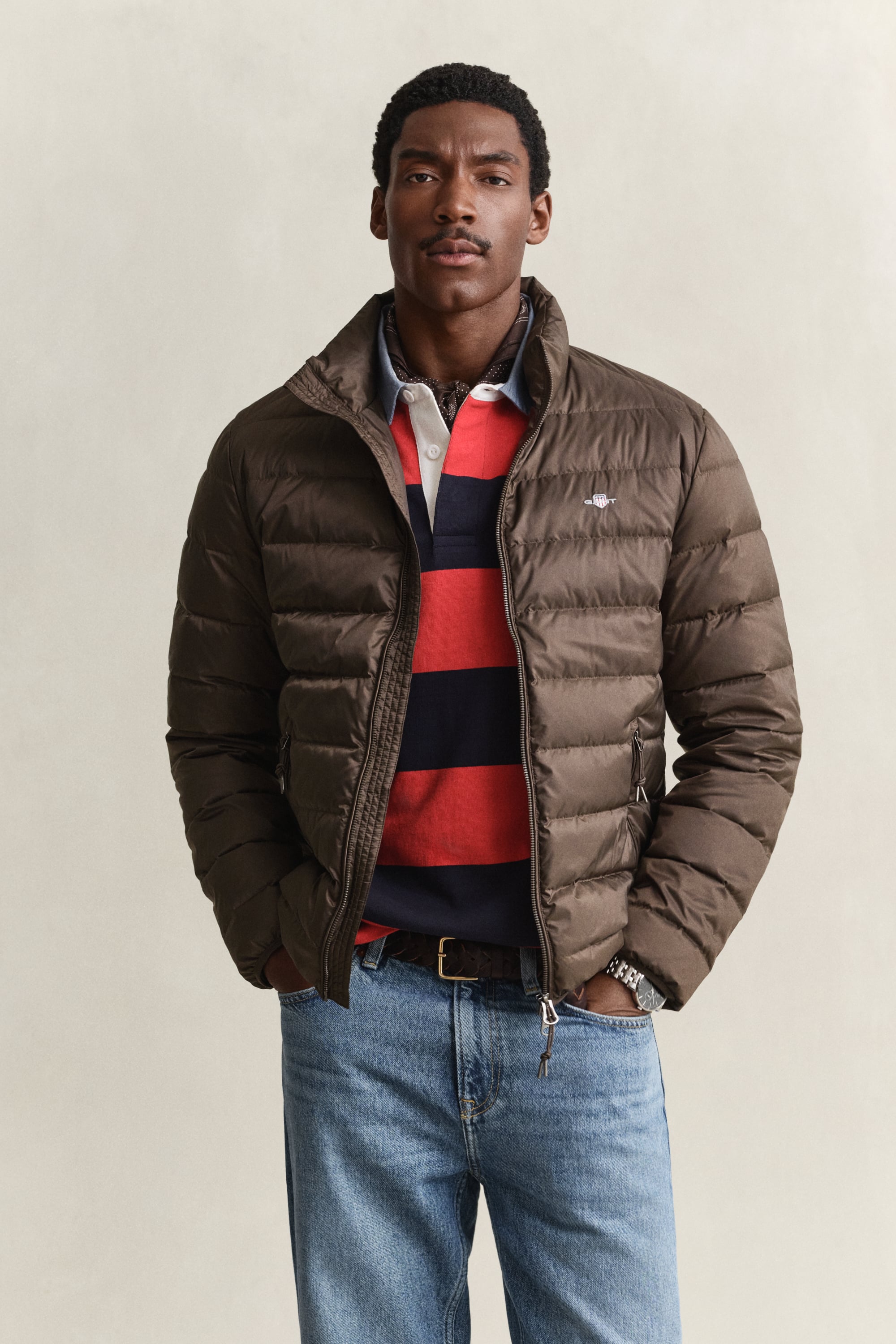 Gant Men's Shadow Brown Light Down Jacket (Xl)