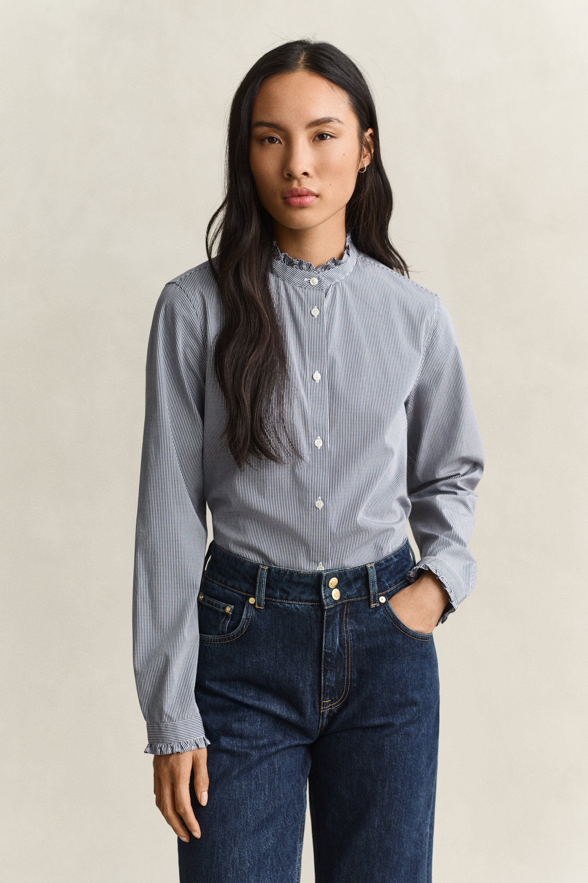 Gant Women's Blue Frill Collar Blouse (38) Classic
