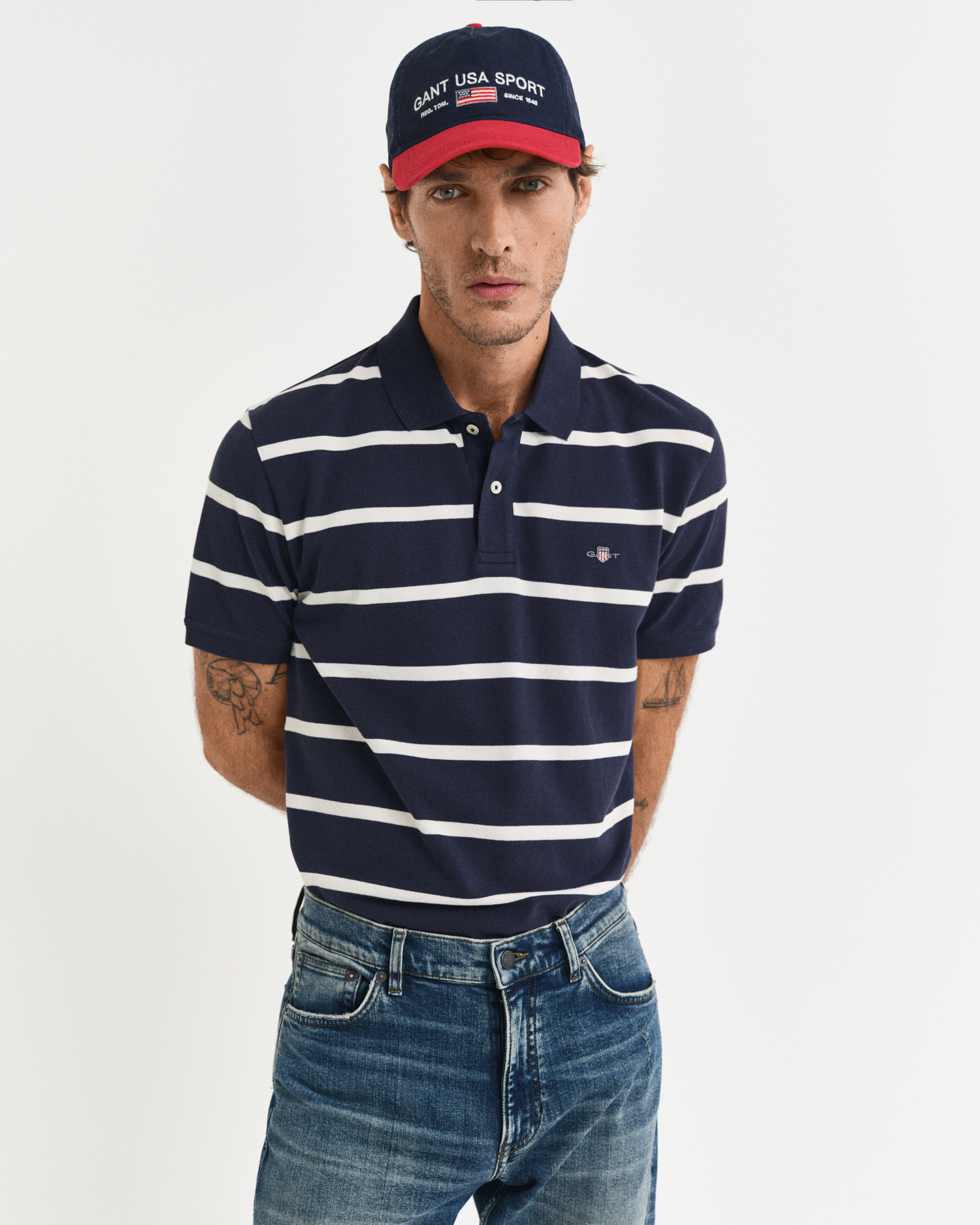 GANT Mens Blue Men Striped Polo Shirt Large