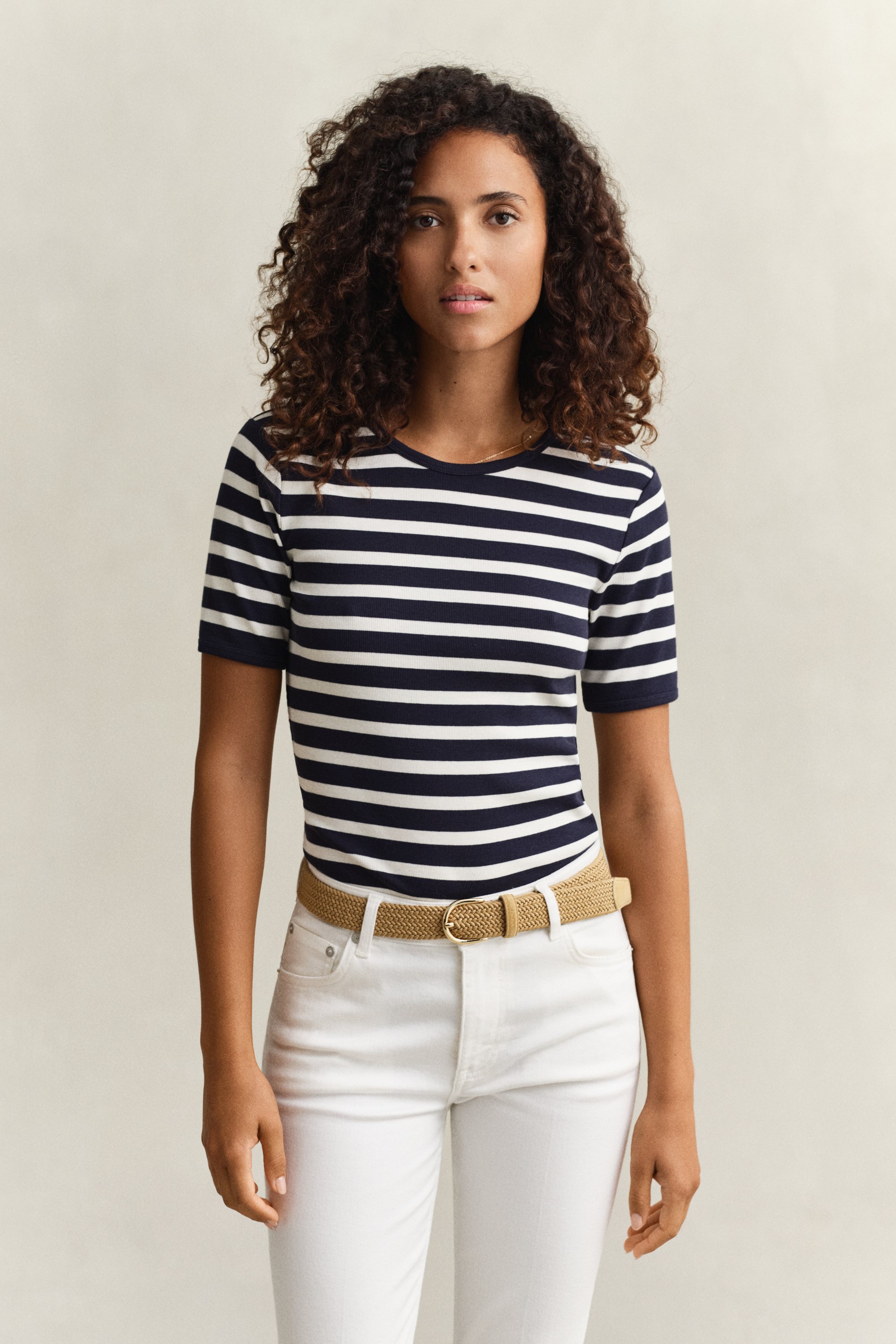 Gant Women's Navy Striped Rib T-Shirt (Xxl) Evening Blue
