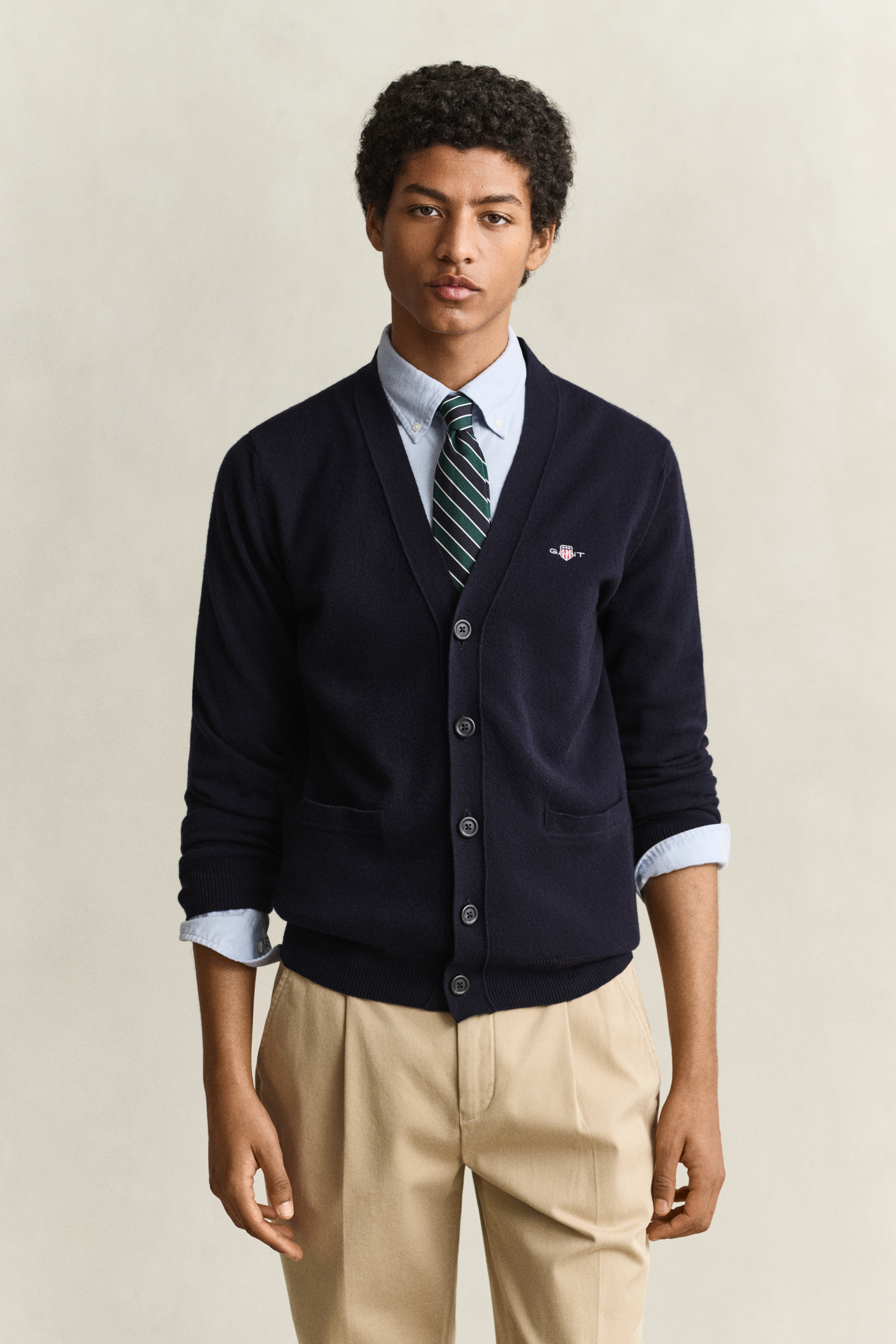 Gant Men's Navy Superfine Lambswool V-Neck Cardigan - 410 Marine - Size 38 - Image 3