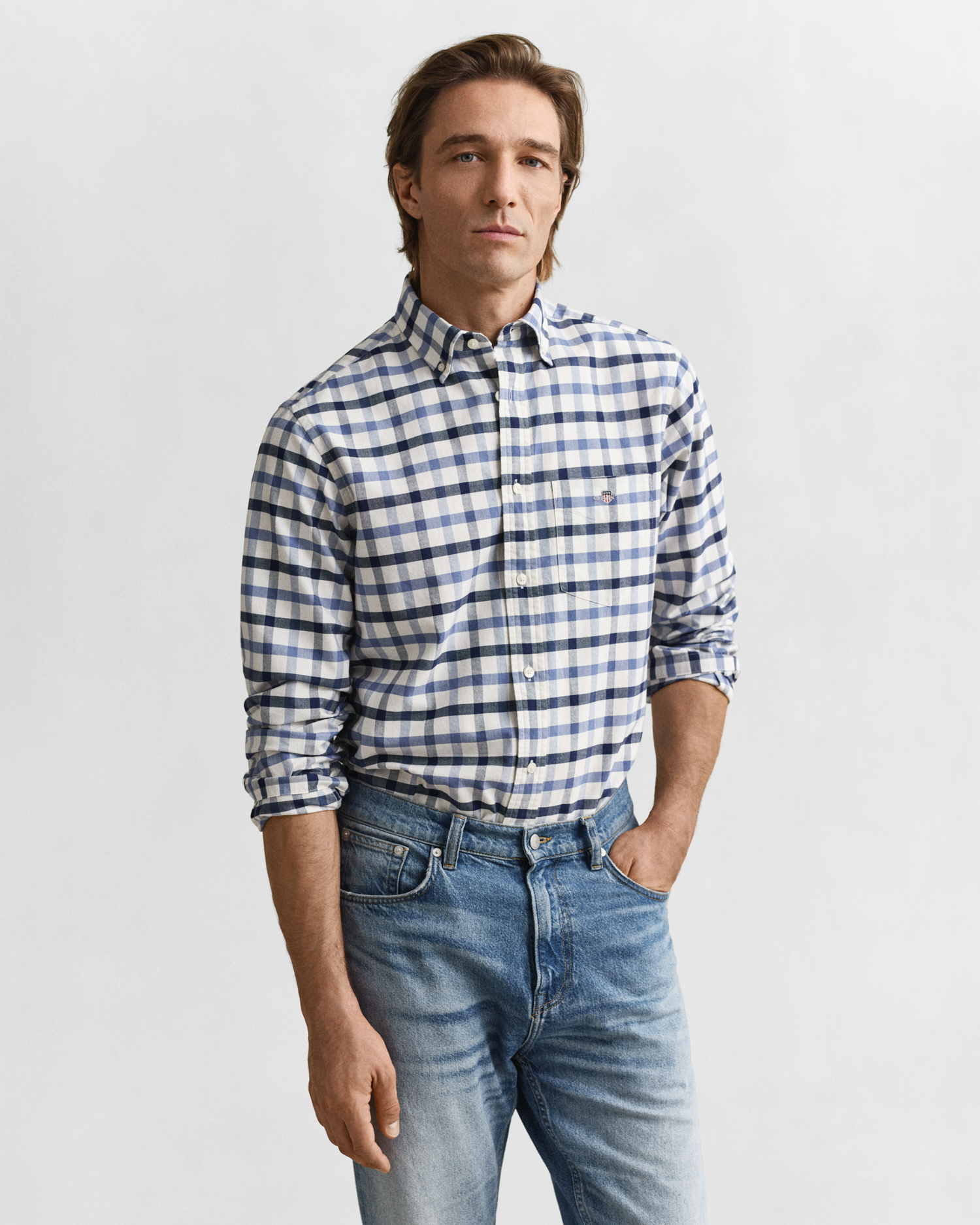 Gant Men's Faded Denim Regular Fit Checked Oxford Shirt (Xl)